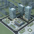 Aerial Planning for Urban Development With Three High Rise Buildings And Landscaped Areas