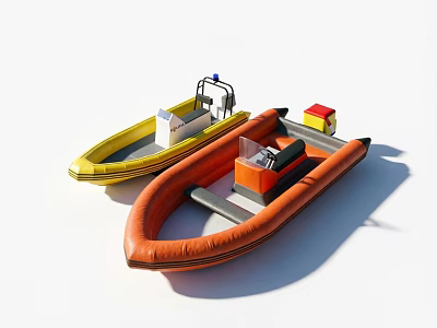 Yellow And Orange Inflatable Boats With Console And Red Box Equipment 3d model