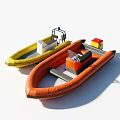 Yellow And Orange Inflatable Boats With Console And Red Box Equipment