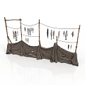 Traditional Fish Drying Rack With Wooden Poles Hanging Fish And Canvas Covers