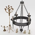 Vintage Lighting Combinations With Circular Metal Chandelier Multi Arm Floor Lamp And Small Candle Holders