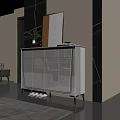 Modern White Shoe Cabinet In Entryway With Decorative Plant Vase And Slippers