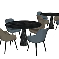 Elegant Dining Table Set With Round Tables Gray Beige Chairs And Dark Legs 3d model