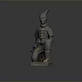 Terracotta Warrior Sculpture In Kneeling Posture With Ancient Armor And Traditional Hairstyle