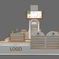 Modern Exhibition Booth Design With Multiple Logo Displays And Display Shelves
