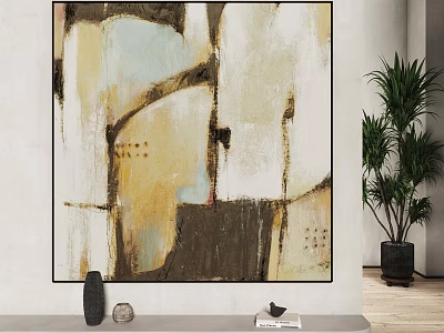 Modern Abstract Painting Hanging Painting Decoration Hanging Painting Green Plant Potted Plant 3d model