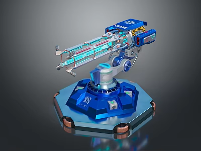 Blue Sci Fi Mechanical Device With Hexagonal Base And Glowing Components 3d model