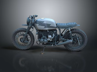 Vintage Custom Motorcycle With Gray Black Body And Leather Seat 3d model