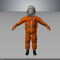 Astronaut In Orange Spacesuit With Helmet Standing Full Body Isolated On Gray Background