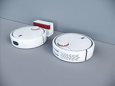 Sleek White Robotic Vacuum Cleaners With Charging Dock For Home Cleaning 3d model