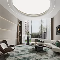 Modern Hotel Public Lounge Area With Sofa Seating Round Coffee Table And Large Windows