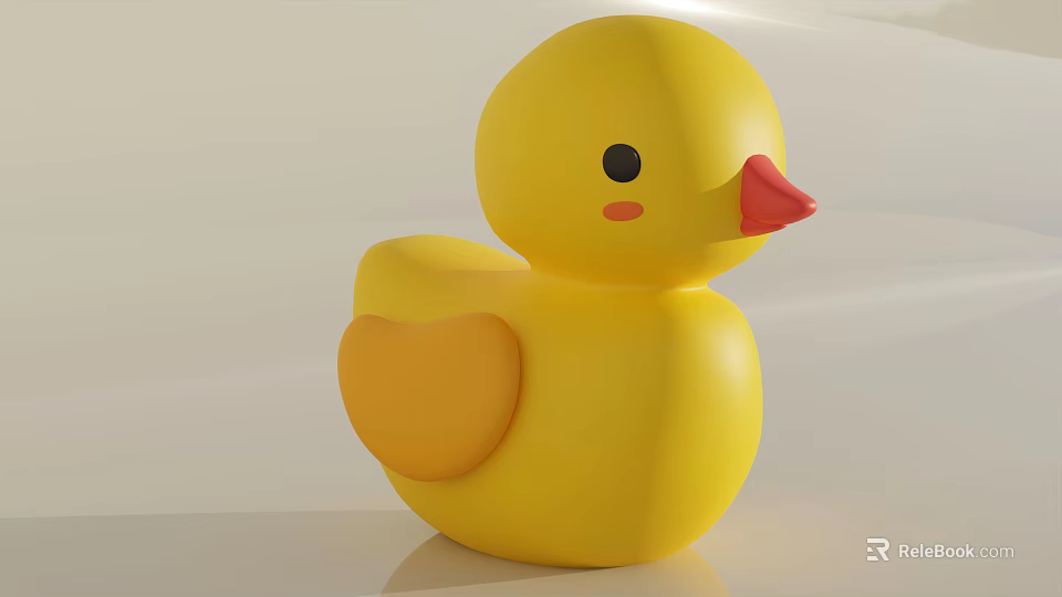 Cute Yellow Rubber Duck Doll With Orange Beak And Black Eyes 3d model 