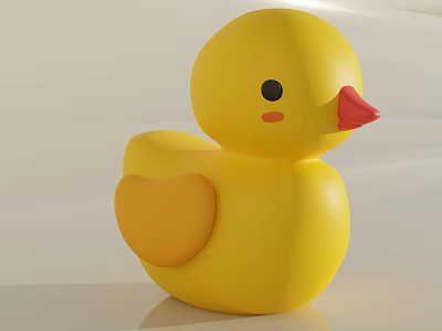 Cute Yellow Rubber Duck Doll With Orange Beak And Black Eyes 3d model