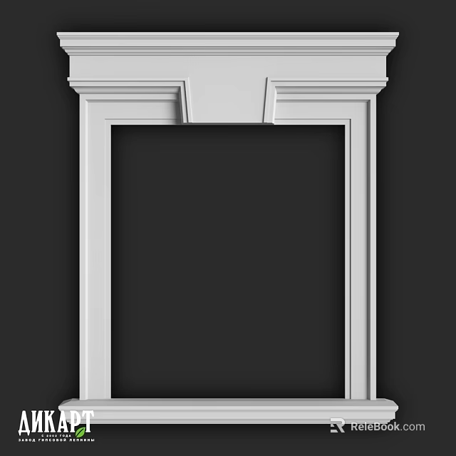 White Decorative Architectural Component With Frame Structure And Top Detail Against Black Background 3d model 