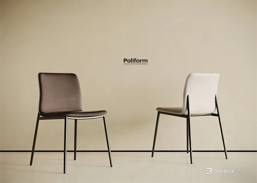 Poliform Dark Gray And White Dining Chairs With Black Metal Legs Against Light Wall 3d model 