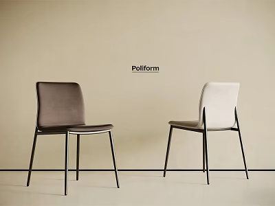 Poliform Dark Gray And White Dining Chairs With Black Metal Legs Against Light Wall 3d model
