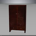Red Wooden Cabinet With Double Doors Bottom Drawers And Golden Handles