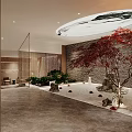 Modern Interior Design With Sofa Curtains Stone Wall And Green Plants