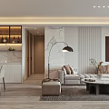 Modern Living And Dining Room Interior Design With Light Colored Walls Wooden Flooring And Cabinets