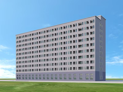 Modern Multi storey Residential Building With Numerous Windows Green Lawn Under Clear Blue Sky 3d model