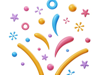 Vibrant Decorative Ornament Combination with Colorful Stars Rings Balls Curved Strips and Flowers 3d model