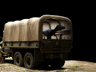 Military Green Utility Truck Featuring Canvas Cover And Cargo Bed 3d model