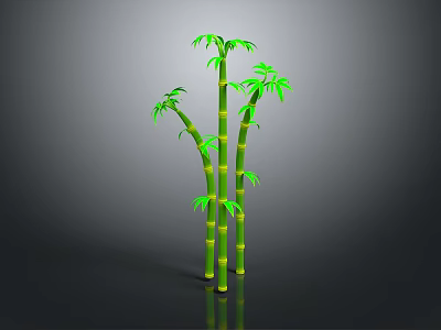 Green Bamboo Plant With Multiple Stalks And Fresh Leaves On Gray Background With Bottom Reflection 3d model