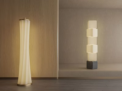 Modern Floor Lamps With Wavy Texture And Stacked Square Shades In Interior Setting 3d model