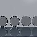Modern Swing Door With Round Blue Glass Panels And Gray Background Reflection