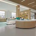 Modern Service Hall Interior With Spacious Space Green White Walls Service Counter And Wall Icons