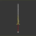 Traditional Decorative Sword With Long Slender Blade Golden Ornaments And Red Wrapped Hilt