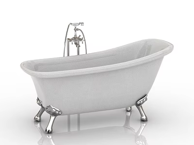 Elegant White Freestanding Bathtub With Chrome Faucet And Decorative Metal Feet 3d model