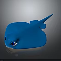 Cute Blue Cartoon Ray Character 3D Model With Big Eyes And Smooth Body Shape