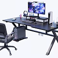 Gaming Desk and Chair Set with Black X Frame Design Computer Monitor Headphones and Keyboard