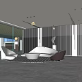 Modern Reception Area Featuring Comfortable Sofas Round Rug Modern Lighting And Sculpture Decor 3d model