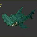 Green Spiked Shark with Open Mouth Exposed Teeth in Cartoon Style