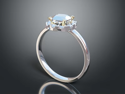 Elegant Diamond Ring With Central Stone And Small Diamonds On Silver Band 3d model