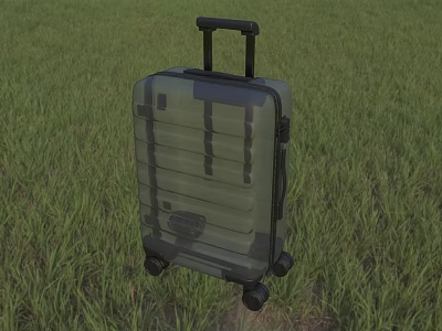 Green Hard Shell Suitcase With Black Telescopic Handle And Rolling Wheels On Grass Field 3d model