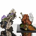 Decorative Flowers and Plants Arrangement with Wooden Branches Moss and Black Base