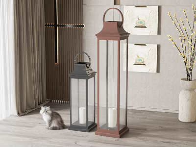New Chinese Style Candle Lamp Floor Lamp Combination 3d model