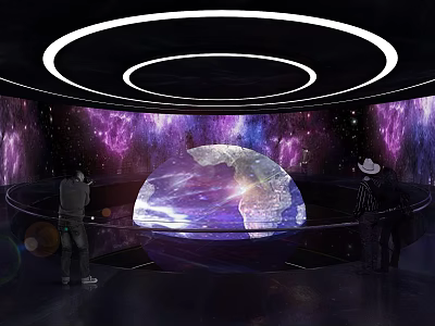 Interactive Sphere Display With Circular Lights And Purple Starry Background 3d model