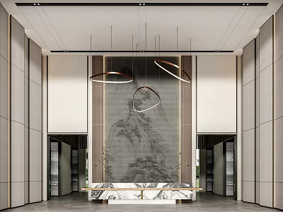 New Chinese Hotel Lobby Front Desk Lobby Chandelier Front Desk Front Desk Front Desk Reception Desk 3d model