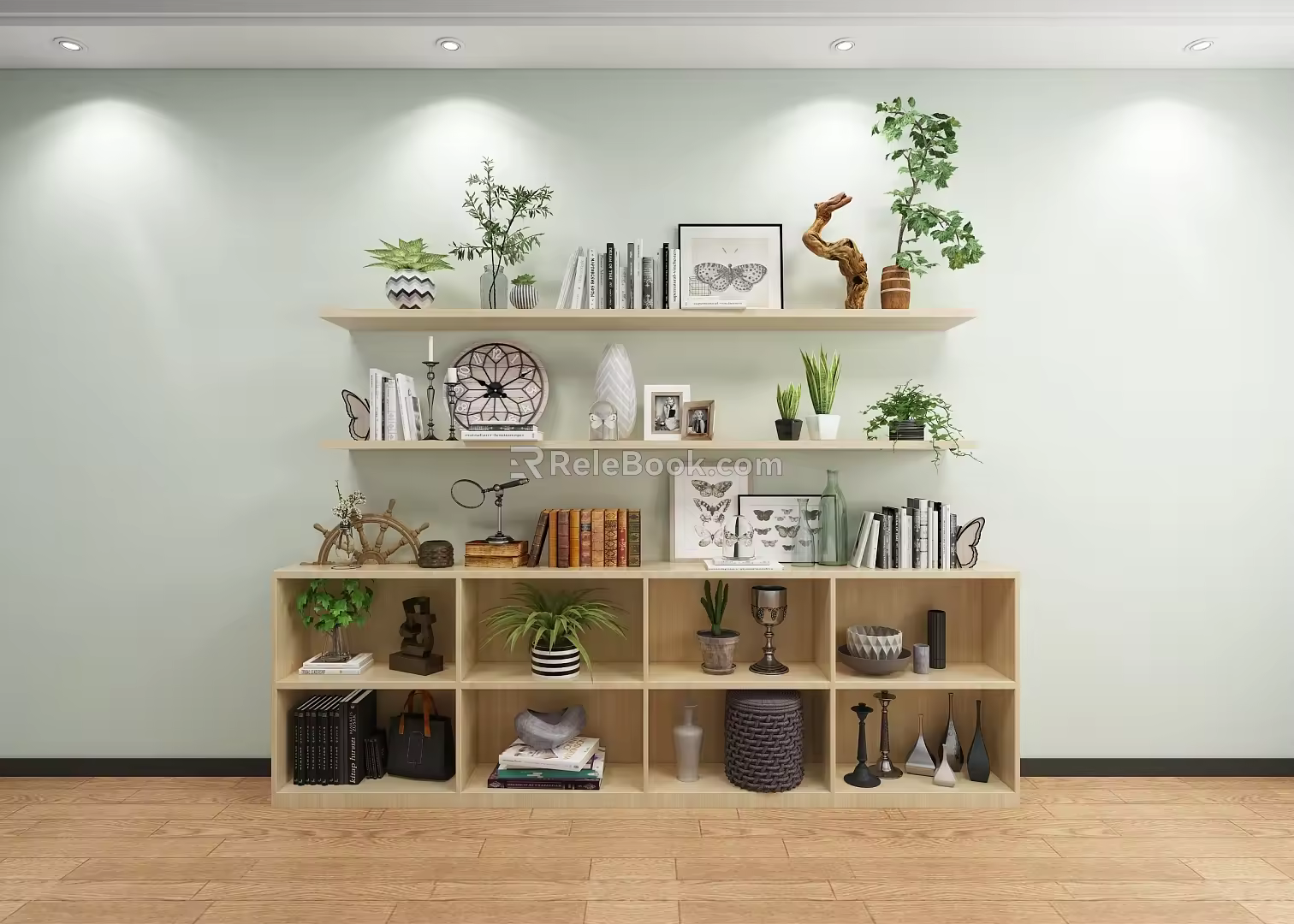 Ornaments Flower Book Vase Device Bookshelf 3d model