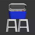 Open Blue Cooler With White Lid On Two White Plastic Stools Containing Colorful Ice