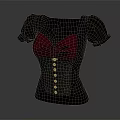 Women's Black Corset Top With Pink V Neck Button Front And Puffed Sleeves