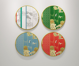 New Chinese Round Frame Painting Decorative Painting 3d model