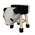 Cute Panda Head Shaped Stool with Upholstered Seat Wooden Legs and Black Foot Pads