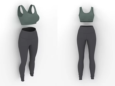 Green Tank Top And Dark Gray Leggings Activewear Clothes Set For Daily Workout 3d model