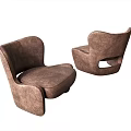 Modern Single Sofa With Curved Design And Brown Fabric Upholstery