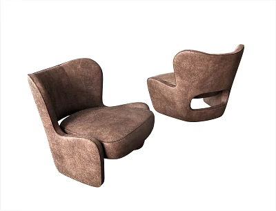 Modern Single Sofa With Curved Design And Brown Fabric Upholstery 3d model